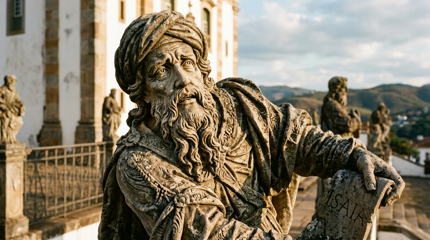 Detalhe de escultura em pedra-sabão de Aleijadinho em Congonhas do Campo
