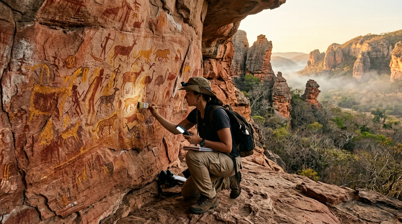 Pinturas rupestres pré-históricas na Serra da Capivara no Piauí Brasil