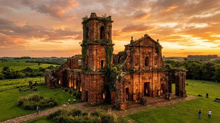 Roteiros Culturais Fora do Mapa que Vale a Pena Fazer Ruínas da Igreja de São Miguel das Missões no Rio Grande do Sul ao pôr do sol