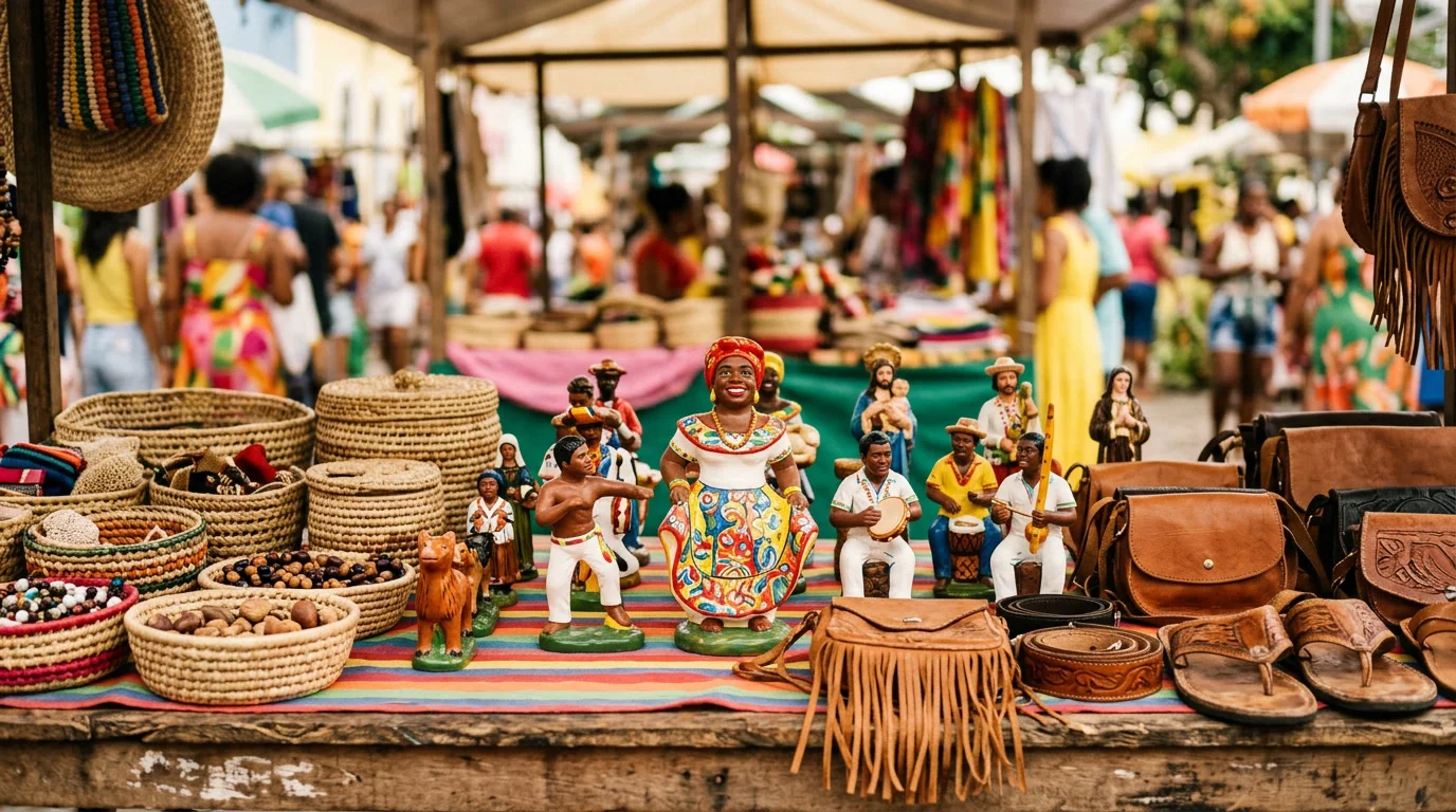 Artesanato brasileiro tradicional com figuras de cerâmica pintadas à mão