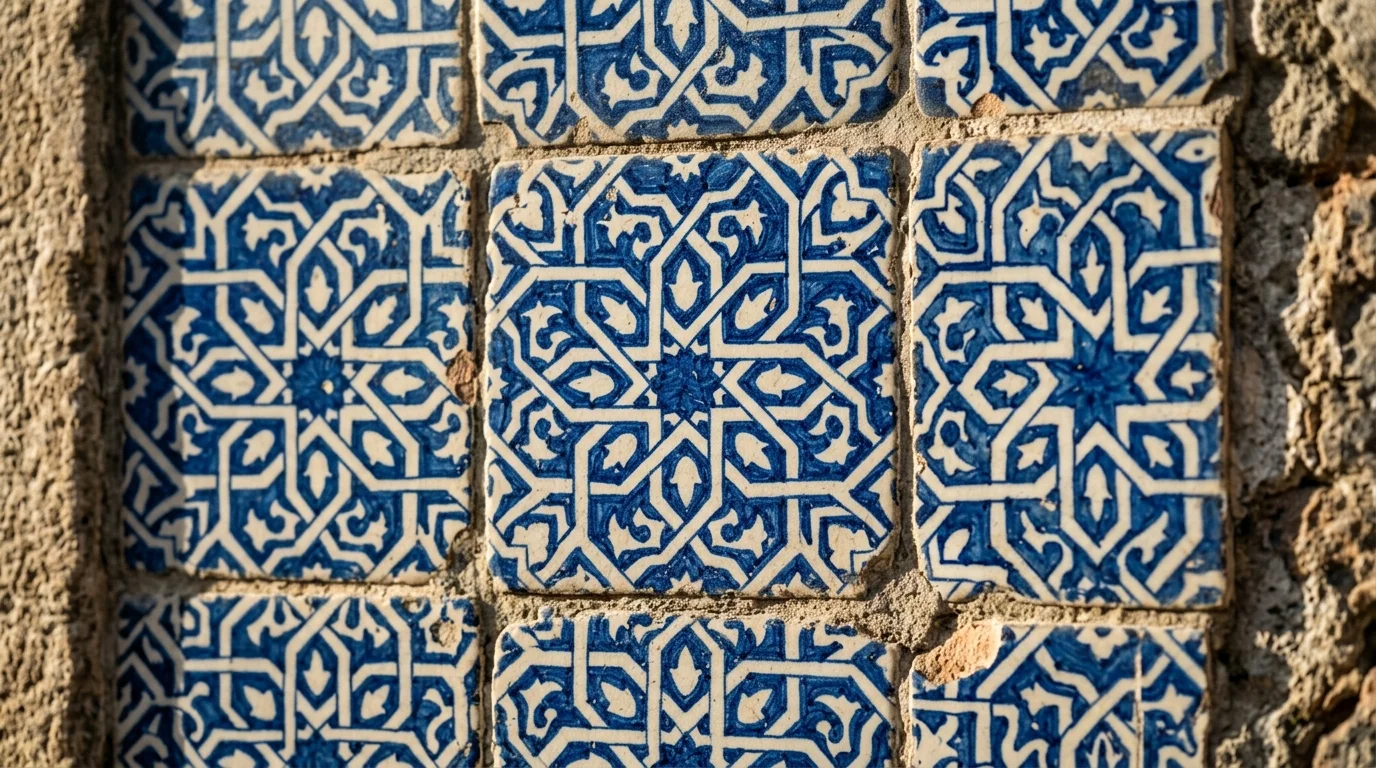 Detalhe de azulejos geométricos de inspiração islâmica em igreja colonial de Salvador