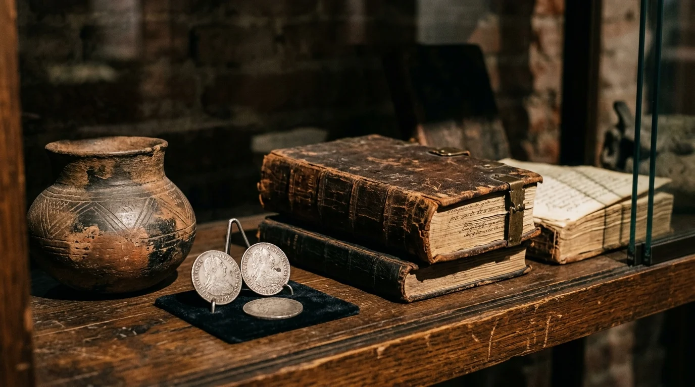 Artefatos coloniais em museu histórico brasileiro