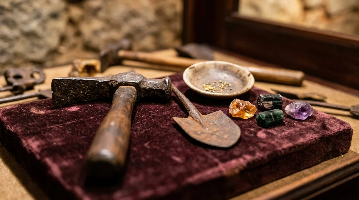 Acervo de museu colonial brasileiro com artefatos históricos
