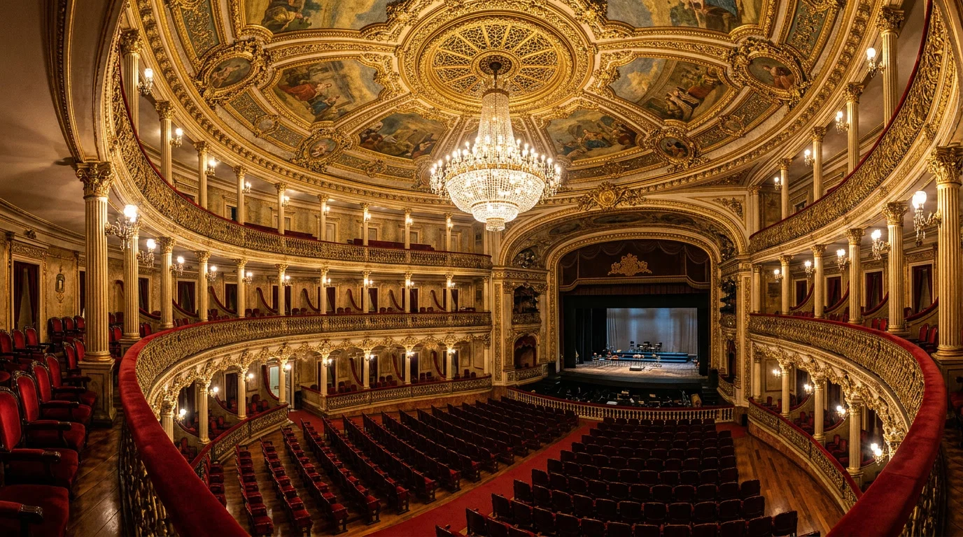 Interior do Teatro Amazonas em Manaus com arquitetura barroca opulenta