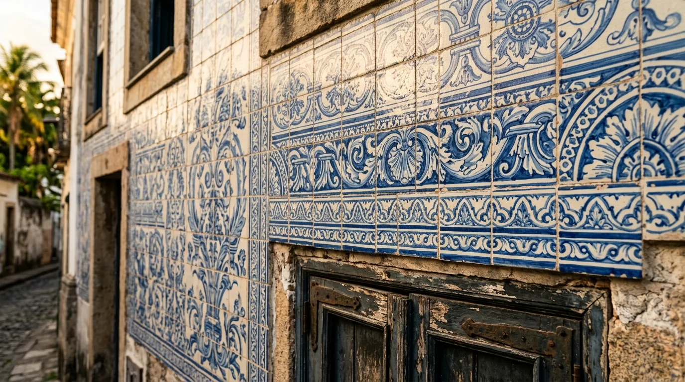 Fachada com azulejos portugueses em cidade histórica do Nordeste